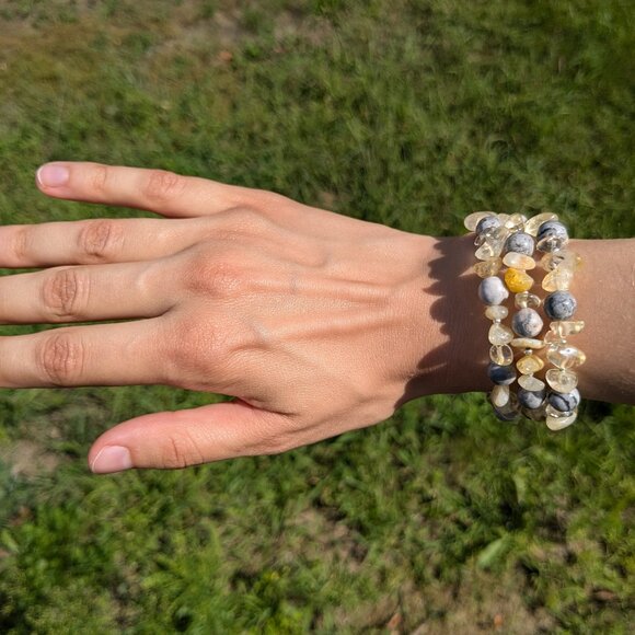 Yellow Citrine Silver Crazy Lace Agate Stone Bracelet - Picture 9 of 11